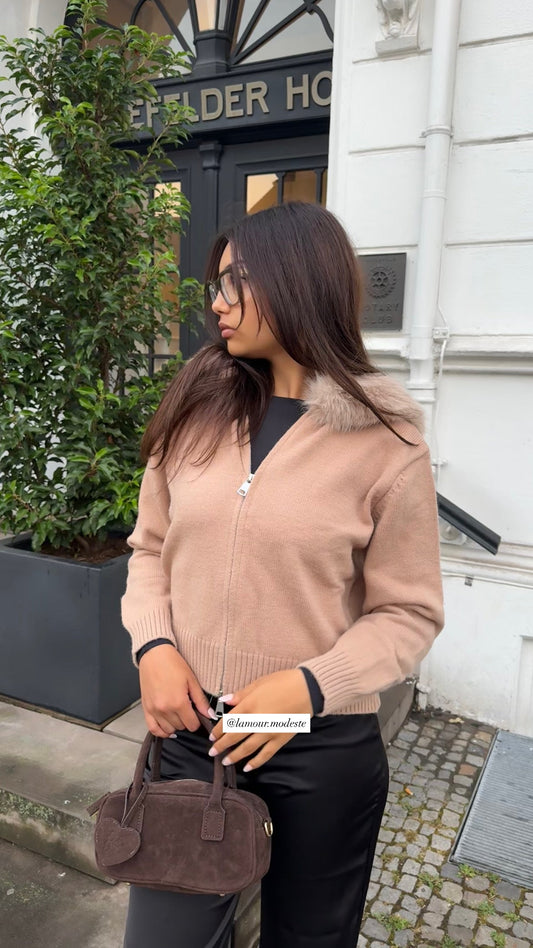LAMOUR FUR JACKET- BROWN