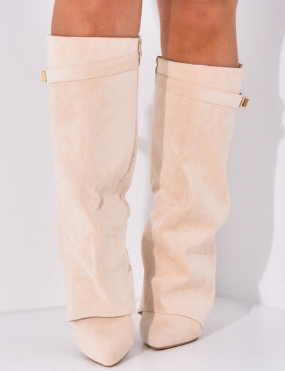 LAMOUR SUEDE BOOTS- BEIGE