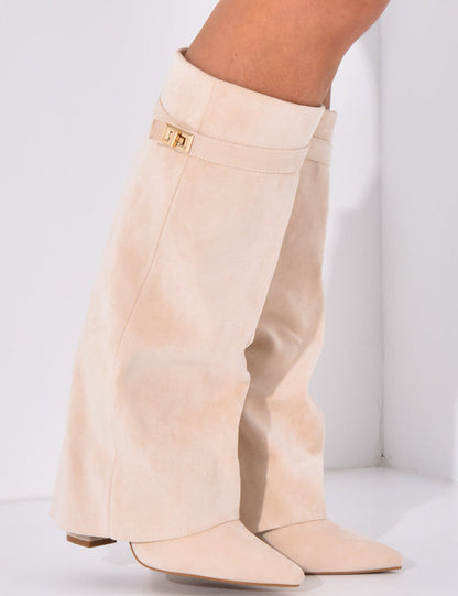 LAMOUR SUEDE BOOTS- BEIGE