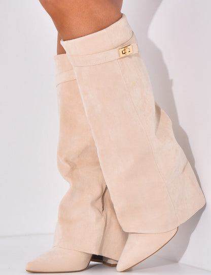 LAMOUR SUEDE BOOTS- BEIGE